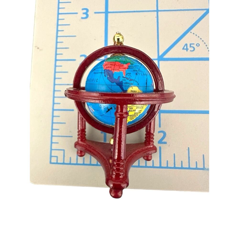 Dollhouse 1:12 Rolling World Globe with Wooden Stand Miniature Furniture Red - Picture 5 of 6